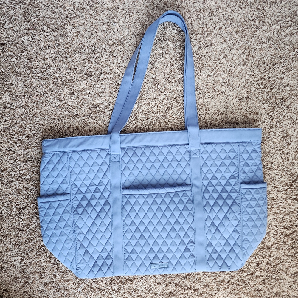 Vera Bradley Get Going Large Blue Quilted Tote In Rustic Blue